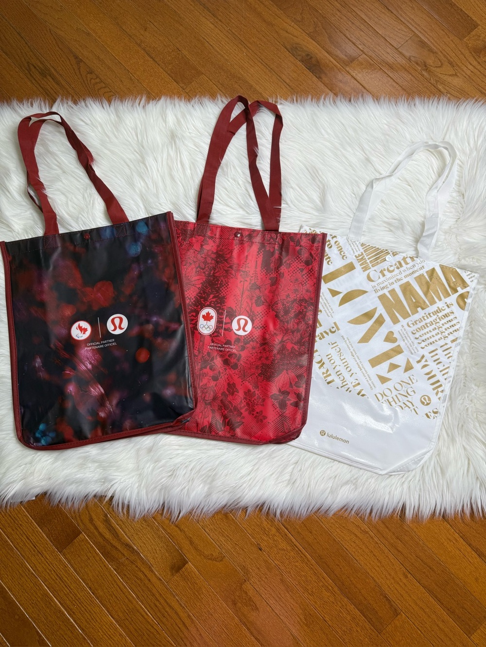 Set of 3 Lululemon Large Reusable Tote Bag Trio Limited Rare Print Canadian